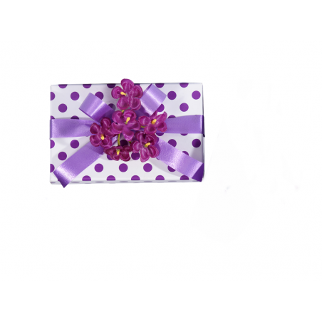 150 G SUGAR COATED VIOLET FLOWERS IN  PURPLE POLKA DOTS BOX