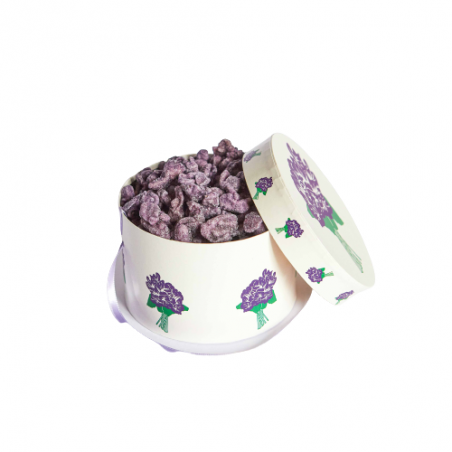 100 G SUGAR COATED VIOLET FLOWERS IN BASIC HAT BOX