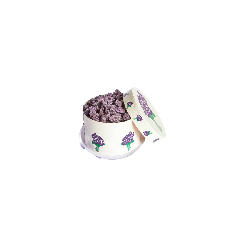BASIC HAT BOX 100 GR CANDIED VIOLET FLOWERS